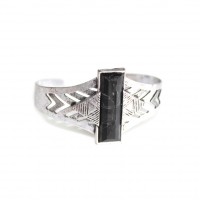 Trinite Marbled Black Geo Stone Etched Silver Cuff